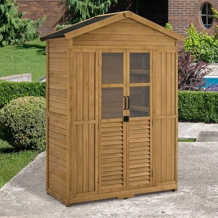 M MCombo Gartenschrank Gartenhaus Holz Wetterfest, Geräteschrank Holzschrank Outdoor Wasserdicht Begehbar, für Außenbereich Balkon Terrasse 1743 (Natur) – Bild 2