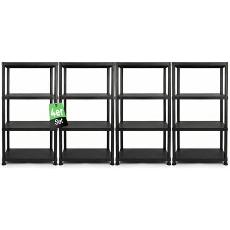 ONDIS24 Steckregal 4x Kunststoffregal, 60 x 30 x 135 (H) cm, 4 Böden, Schwerlastregal, bis zu 80 kg, Regal, Lagerregal - 4er Pack