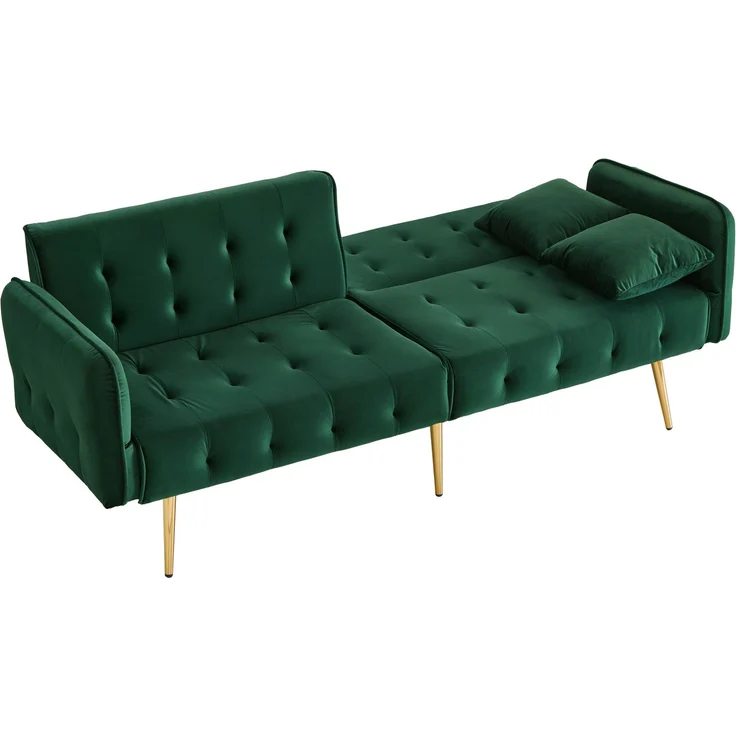 Merax Zweisitzer-Multifunktions-Sofabett mit Bettfunktion, verstellbarer Rückenlehne + mehrstelligen Armlehnen. Modernes Faltsofabett, Grün – Bild 3