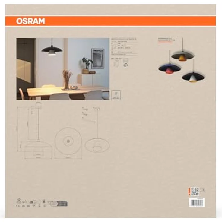 OSRAM Hängelampe Decor Flying Mushroom, Pendelleuchte aus Stahl in schwarz/weiß mit E27-Fassung – Bild 8