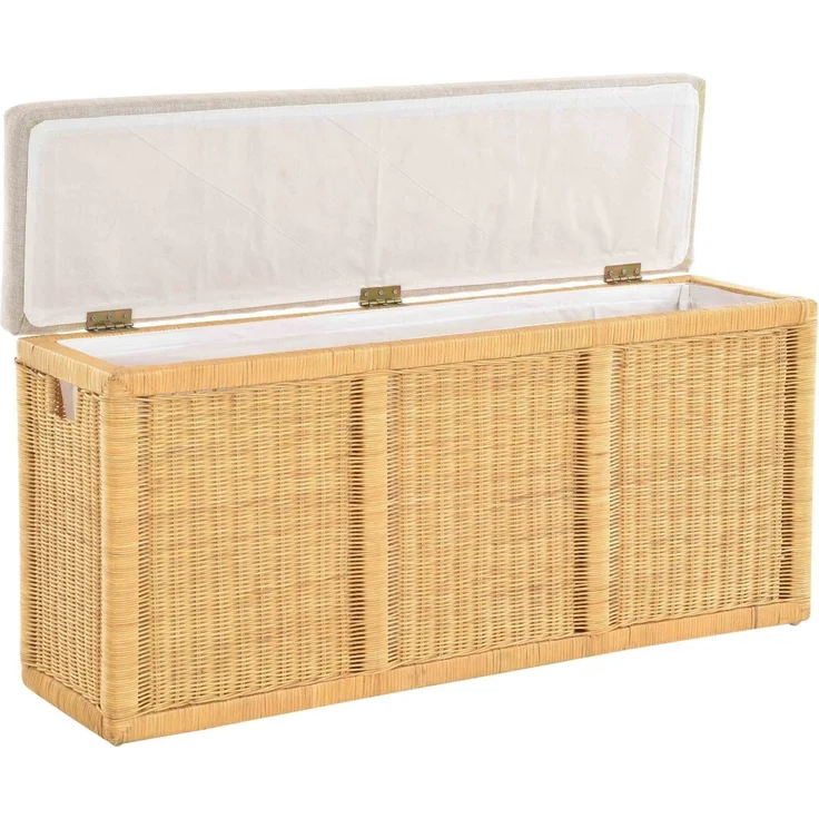 Krines Home Wäschetruhe Breite Sitzbank mit Stauraum Sitztruhe Natur-Rattan Wäschekorb Flur, Sitzbank mit Stauraum – Bild 3