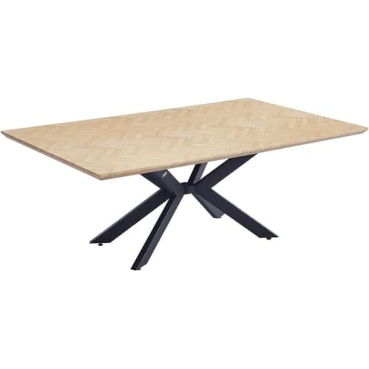HOME DELUXE Essgruppe Eckig AVENCIA inkl. Sternfuß - 200 x 120 cm Fishbone Oak 4 Stühle Anthrazit