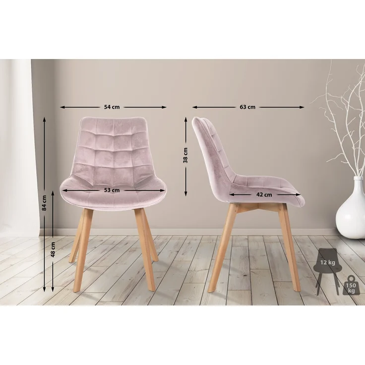 CLP 2er Set Esszimmerstühle Brook mit Samtbezug,pink – Bild 2