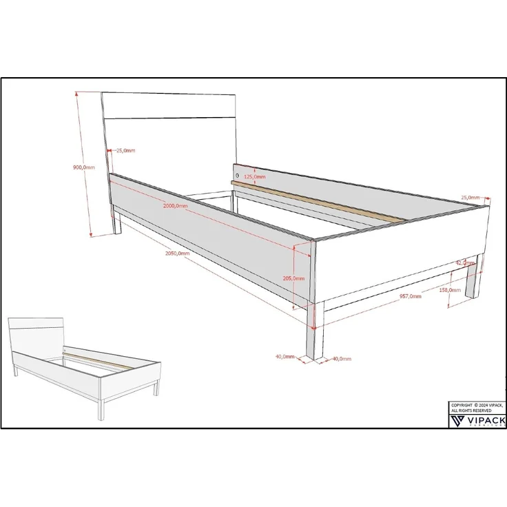 Einzelbett Eva 90 x 200 cm Kiefer MDF Weiß