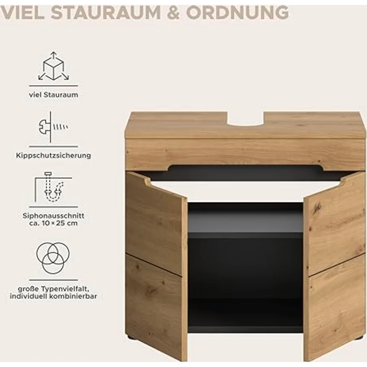Xonox Canu Waschbeckenunterschrank (B/H/T: 63x55x34 cm) in Basalt grau Nachbildung und Artisan Nachbildung – Bild 8