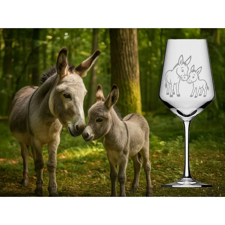 eXODA Weinglas Gravur Esel mit Baby - 350ml absolut spülmaschinenfest, 1-tlg, Glas, Atemberaubende Darstellung – Bild 4
