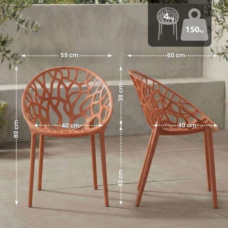 CLP 2er Set Gartenstühle Hope mit Lehne stapelbar wetterfest UV-beständig bis 150 kg,terracotta – Bild 2