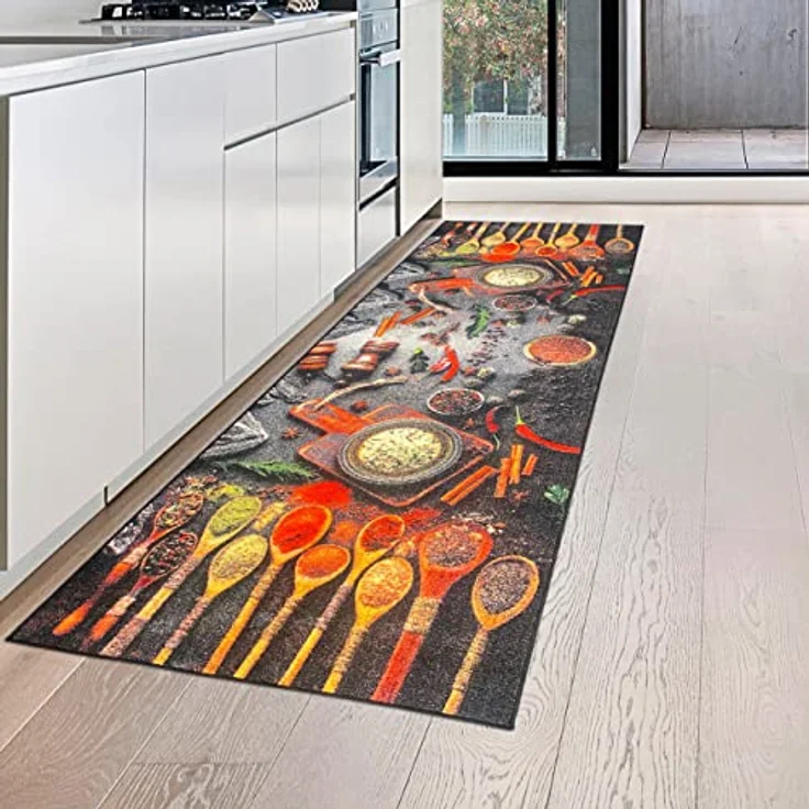 Teppich-Traum Küchenläufer mit rutschfestem Gelrücken waschbar mit Kochlöffeln und bunten Gewürzen, 80x200 cm – Bild 2