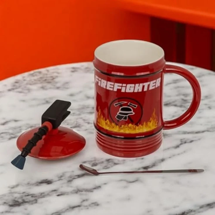 witzige Feuerlöscher - Tasse mit Löffel Feuerwehr Becher 450 ml – Bild 5