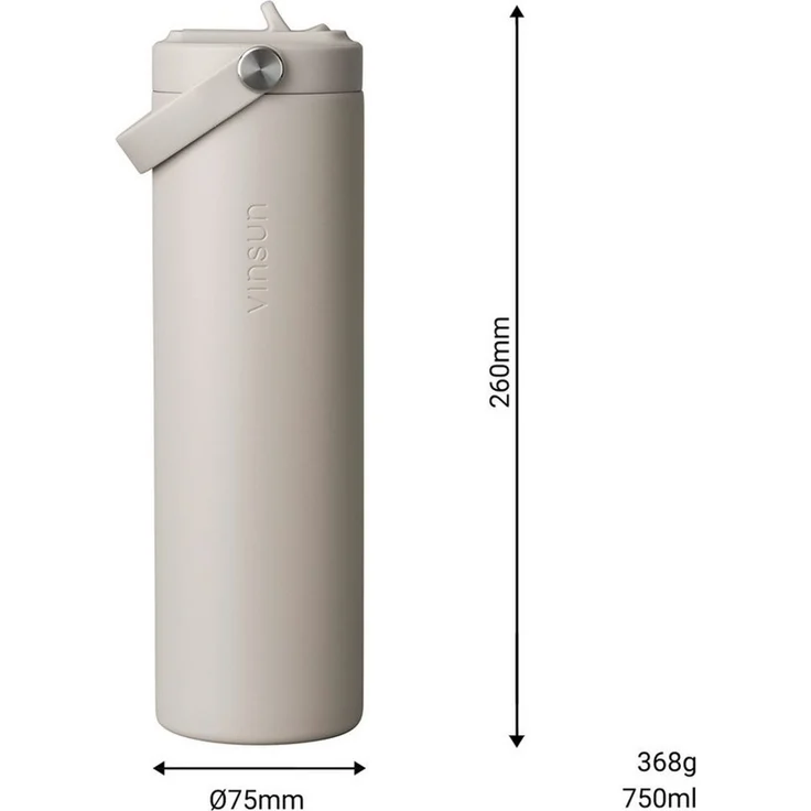 Vinsun Isolierflasche Thermoflasche 750ml mit Strohhalm - Sport Trinkflasche mit Tragegriff, Auslaufsicher, doppelwandig isoliert, geruchs- und geschmacksneutral – Bild 4