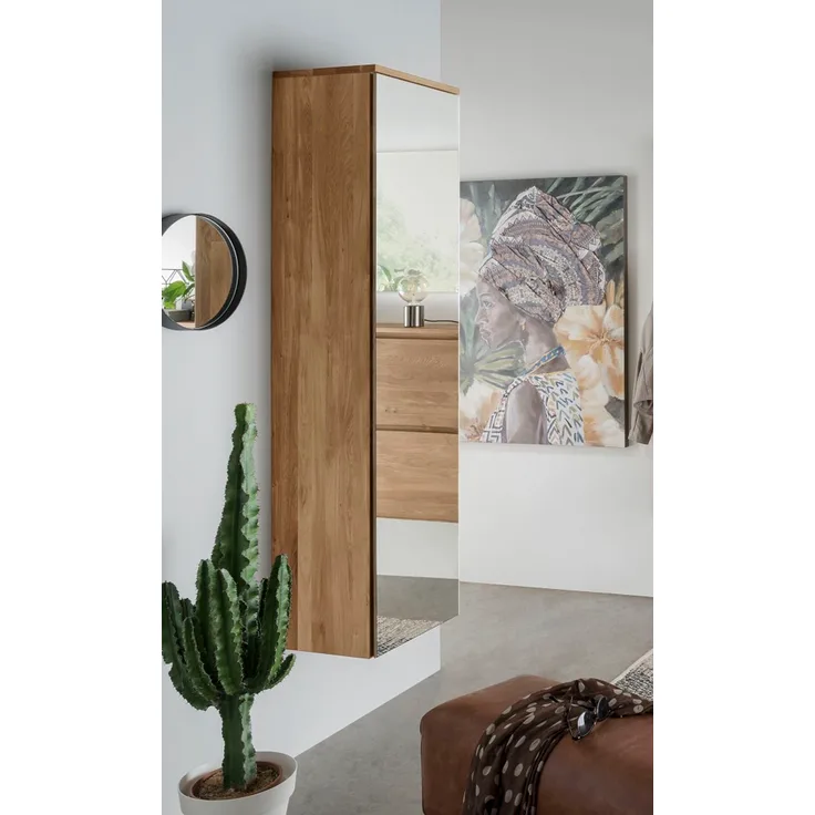 Garderobenschrank mit Spiegel 40x165cm "Torino" Wildeiche massiv