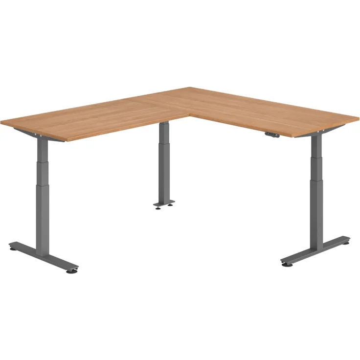 bümö Eckschreibtisch elektrisch höhenverstellbar L-Form: 180 x 220 cm in Nussbaum, Gestell graphit - Stehschreibtisch mit Memory-Steuerung, elektrischer XXL Schreibtisch für die Ecke, XDSMW-1914-N-G – Bild 1