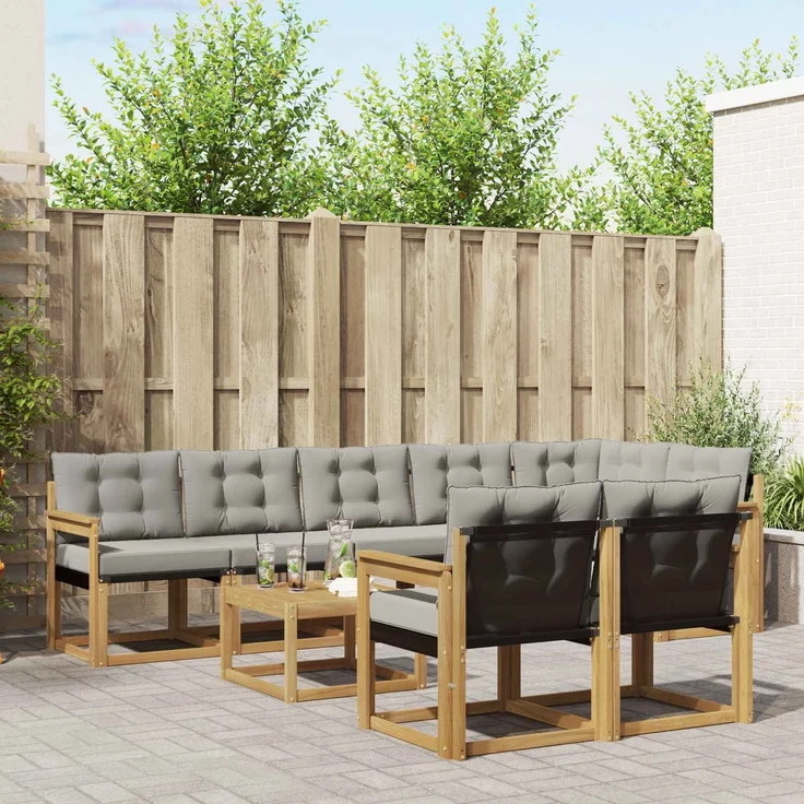 vidaXL Outdoor-Sofagarnitur 9 stk. 8-Sitzer Weiß und Hellgrau 3389613 – Bild 1