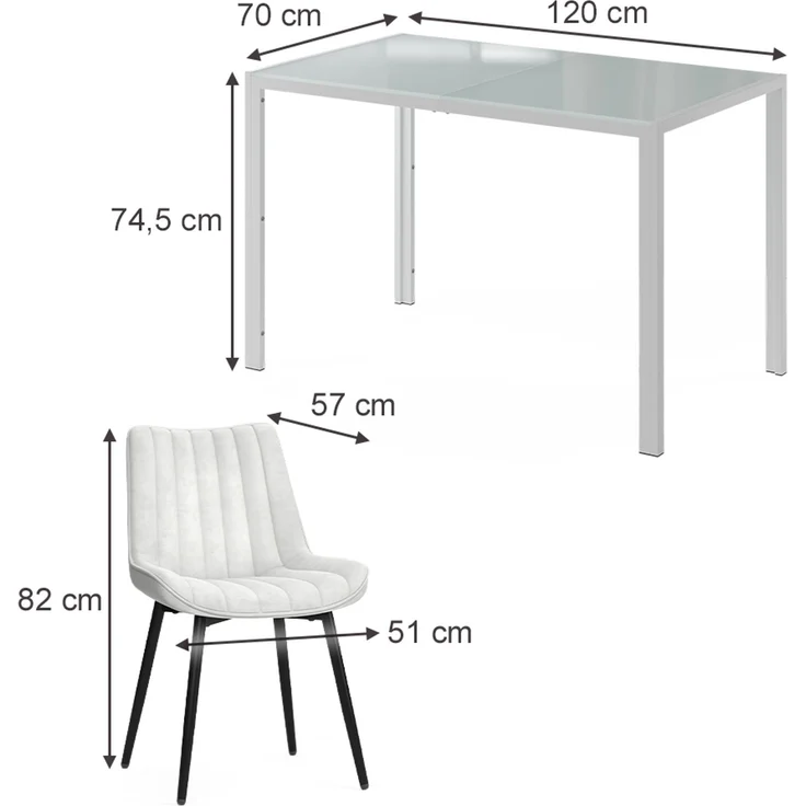 Esstisch Set Grand Weiß 120 x 70 cm mit 4 Stühlen (Beige) Vicco – Bild 2