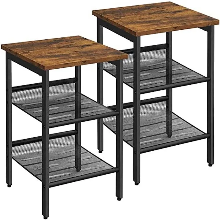 Vasagle Nachttische, Beistelltisch-Set, 2er-Set Sofatische, kleine Couchtische mit verstellbaren Gitterablagen, Wohnzimmer, Schlafzimmer, Flur, stabil, Industrie-Design, vintagebraun-schwarz von Songmics LET24X