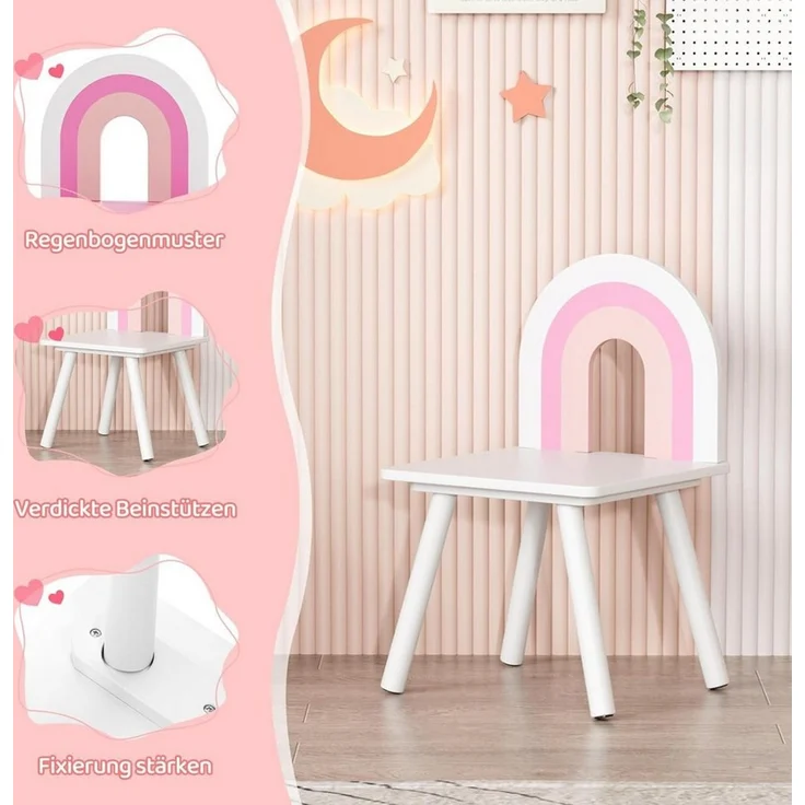 TLGREEN Schminktisch, Kinder Schminktisch mit Spiegel und Stuhl (Mädchen Schreibtisch & Maltisch mit 2 Schubladen, Prinzessin Frisiertisch aus Holz), 73.5x40x90.5cm, Sicher & Stabil – Bild 4