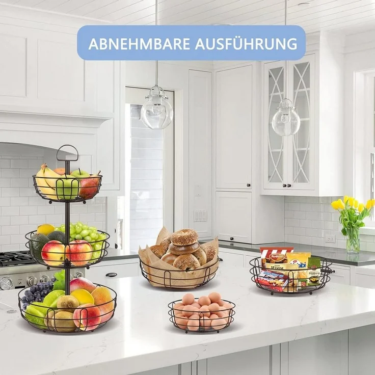 Diwzbyn Etagere 3-stöckige Obst-Etagere aus Metall im Bronzeton – stilvolle Obstschale, Metall, zur Aufbewahrung von Obst, Gemüse und Snacks für die Küche – Bild 3