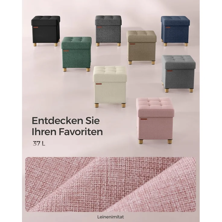 Songmics Sitzbank mit Stauraum, Schuhbank, klappbare Sitztruhe, Aufbewahrungsbox, Fußbank, 38 x 38 x 40 cm, für Wohnzimmer, Schlafzimmer, pastellrosa LSF014P11 – Bild 8