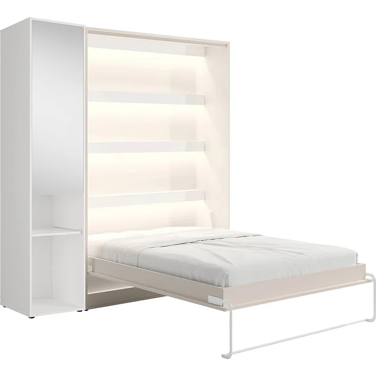 Vente-unique - RAPILI - Schrankbett - Metall - Beige, Weiß - 229 x 239.2 x 225.2 cm – Bild 4