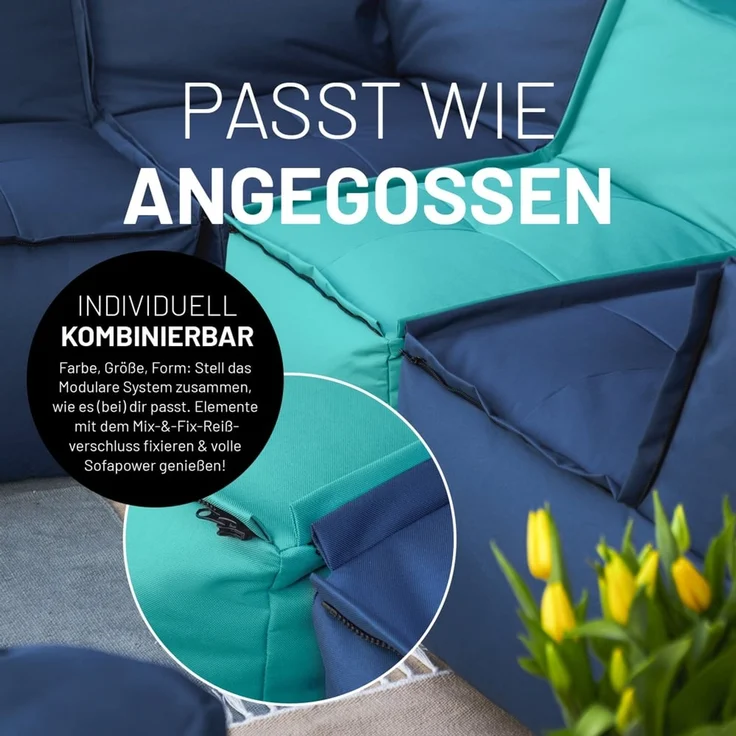 Lumaland Sitzsack-Lounge Modular Garnitur | 5-Teiliges Set | Indoor & Outdoor Sitz-Garnitur | Erweiterbar & Waschbare Sitzmöbel für Innenräume & Garten | Wasserfeste Chill-Out Lounge [Türkis] – Bild 6