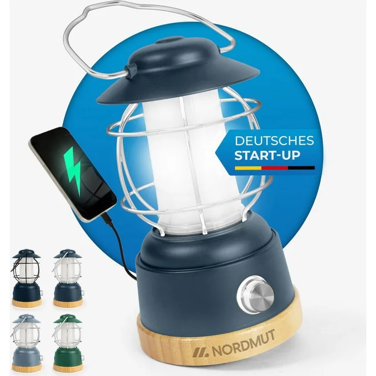 Nordmut Außen-Tischleuchte Campinglampe LED Akku aufladbar, 5200 mAh Powerbank, dimmbar, USB, LED fest integriert, Warmweiß, Tageslichtweiß, 200h Leuchtdauer, IPX4 wetterfest, Zeltlampe, Outdoor, Camping Licht