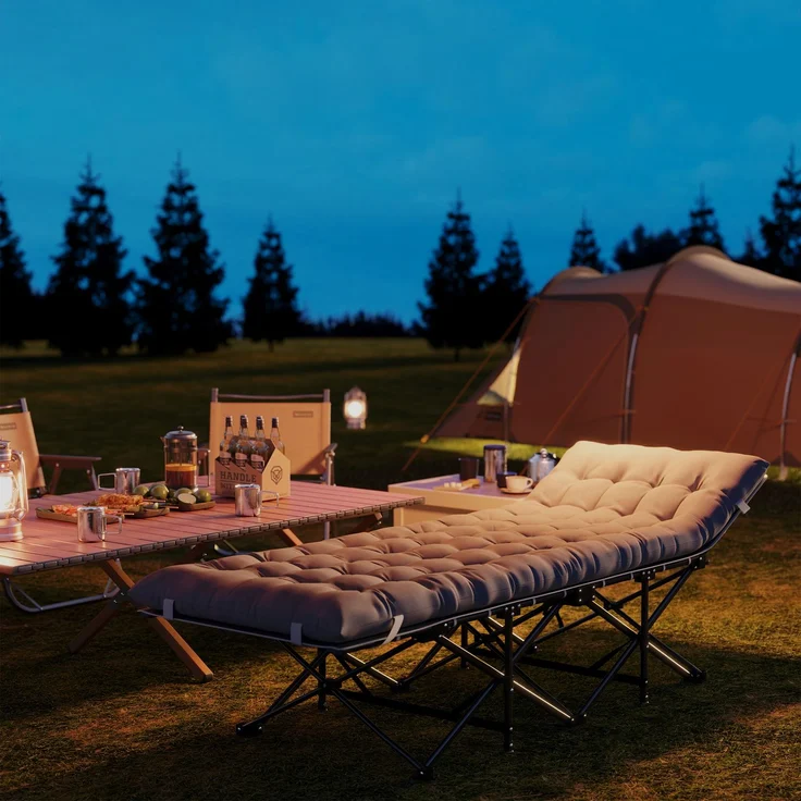Feldbett faltbar Campingbett mit Matratze Kopfkissen Seitentasche 185 x 68 x 37 cm bis 150 kg Hellgrau--Hellgrau--37x68x185cm--YOUDENOVA – Bild 10