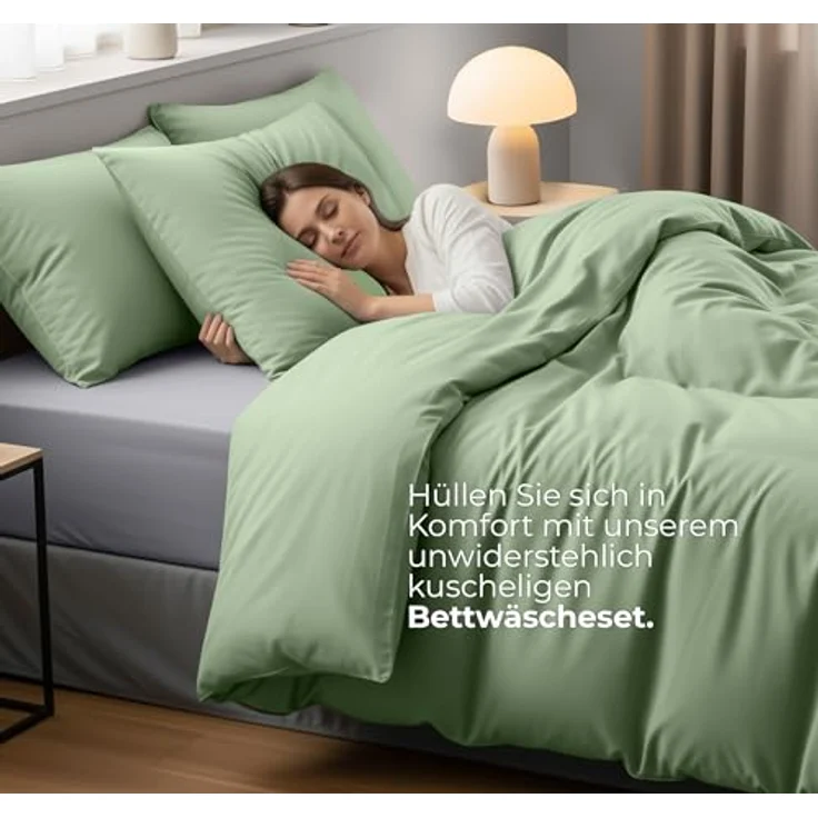 Utopia Bedding Bettwäsche 220x240 Set - Mikrofaser Bettbezug 240x220 cm + 2 Kissenbezüge 65x65 cm - (Salbeigrün) – Bild 4