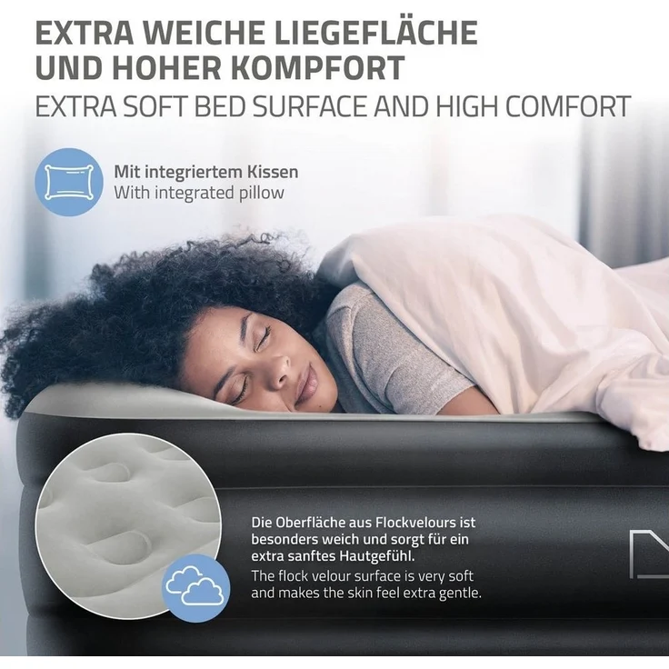 ML-DESIGN Luftbett aus Flockvelours mit elektrischer Luftpumpe, Grau, 196 x 97 x 47 cm, Wasserabweisend, Einzelbett mit Tragebeutel – Bild 2