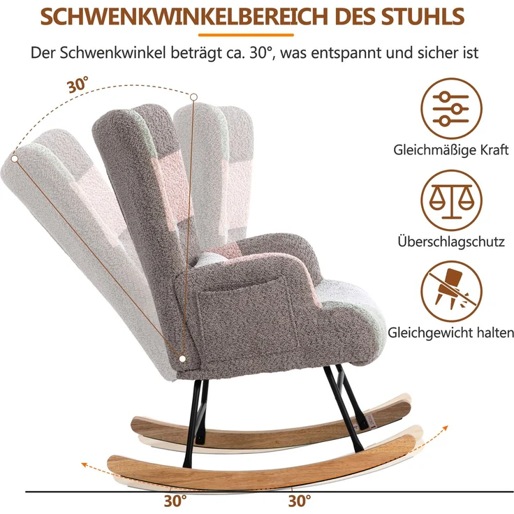 Abrihome Schaukelstuhl mit Fußstütze, Rosa, 91x83x68 cm – Bild 5