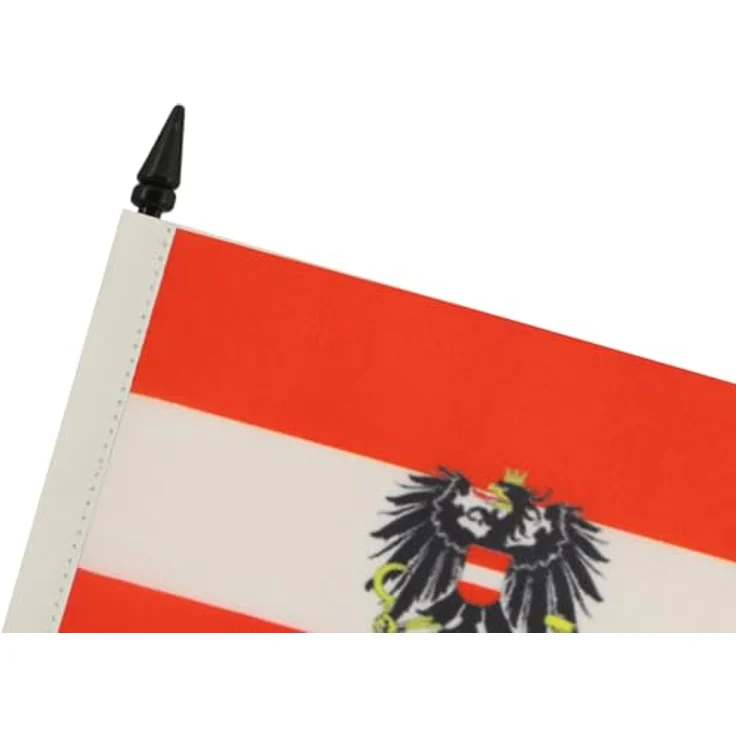 AZ FLAG 10 Stück Tischflagge Österreich mit Adler – 15 x 10 cm – 10 Mini-Österreichische Bürofahnen aus 100% Polyester mit Fahnenstange von 25 cm und Sockel aus schwarzem Kunststoff – Bild 4