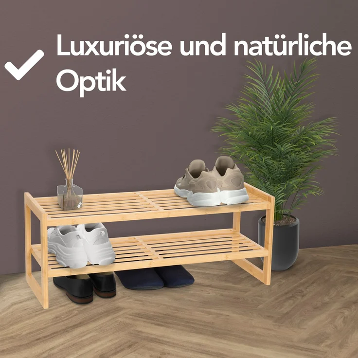 Brixy Schuhregal - 2 Schichten - Bambus Schuhregal - Schuhschrank - Für 9 Paar Schuhe - Holz, bambus, 27 x 73 x 29 cm – Bild 7