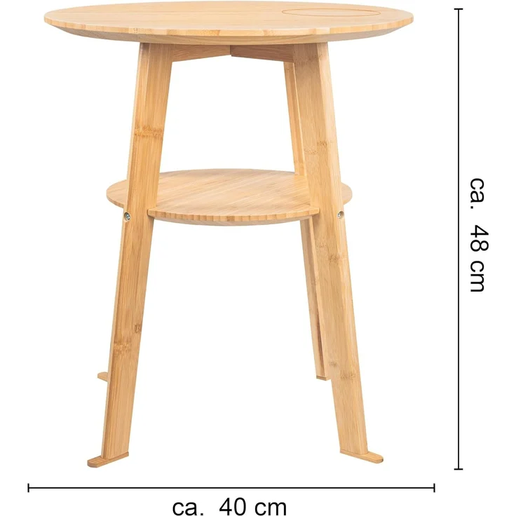 kamelshopping Beistelltisch Beistelltisch aus Bambus-Holz mit Qi Ladestation für Handys, max 10 Watt ohne Netzteil, rund oder eckig, ca. 48 cm hoch – Bild 3