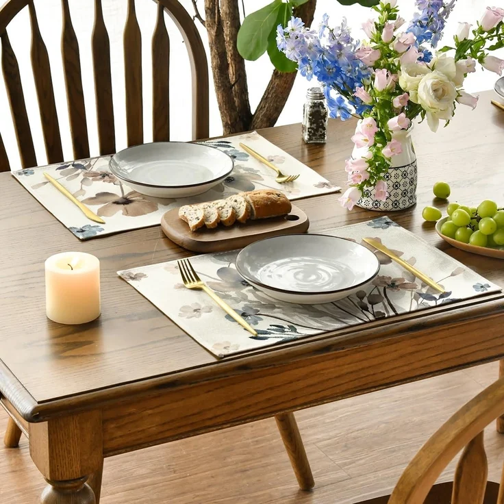 ABC 4-teiliges abwaschbares Geschirrset, Blumen- und Blättermuster, Frühlingsstil, 30 x 45 cm, für Herbstfeste, Küche und Festtagsdekoration – Bild 3