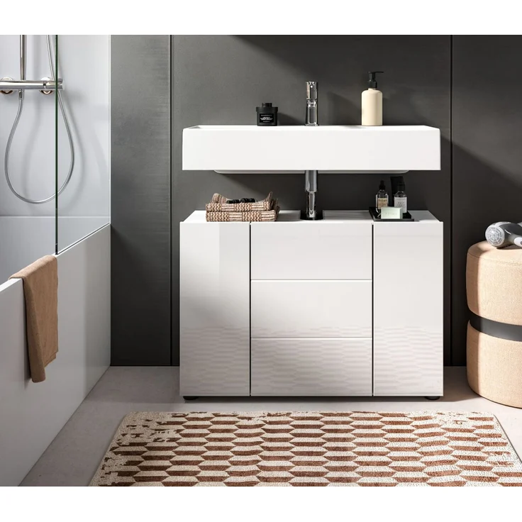 Waschbeckenunterschrank Larik in weiß Hochglanz 80 cm – Bild 4