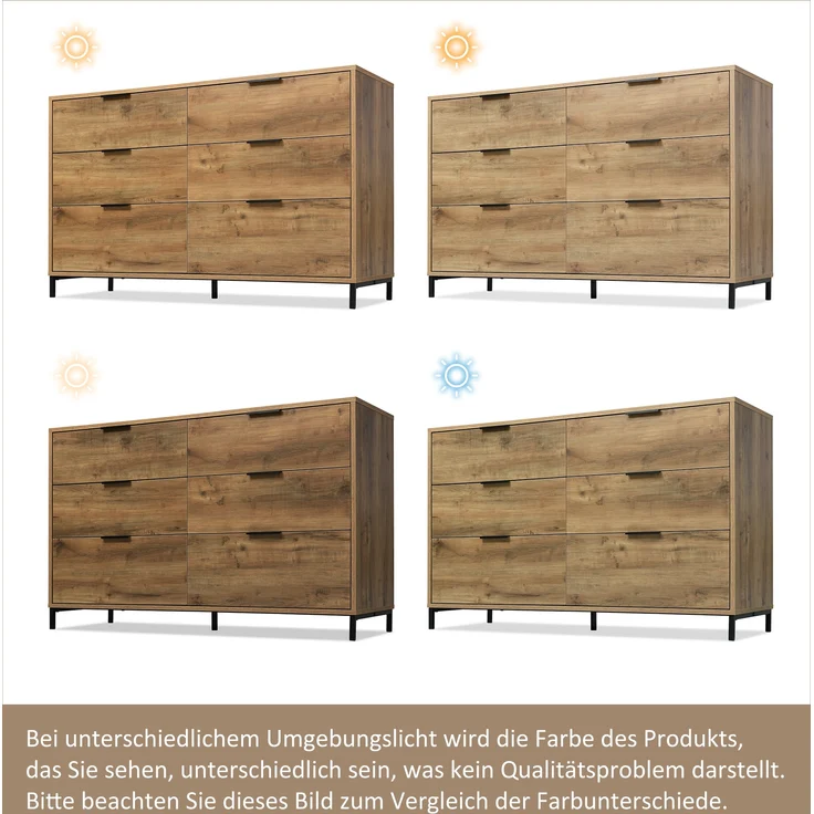 Kommode mit 6 Schubladen, Spanplatte & Metallgestell, 120x40x76 cm, Dunkle Eiche – Bild 6