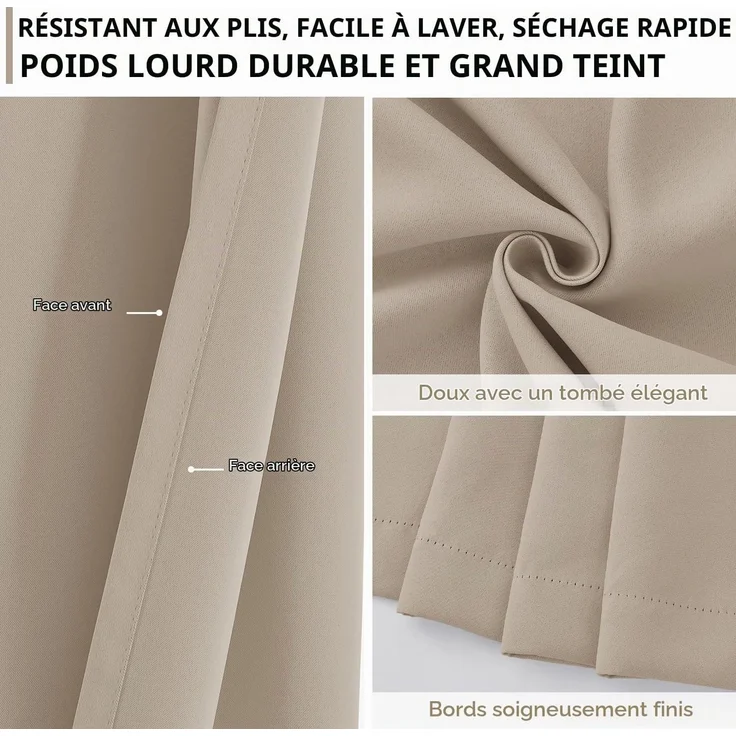 Woaboy Verdunkelungsvorhang Beige 2er Set mit Ösen Thermisch 140x160 cm – Bild 6