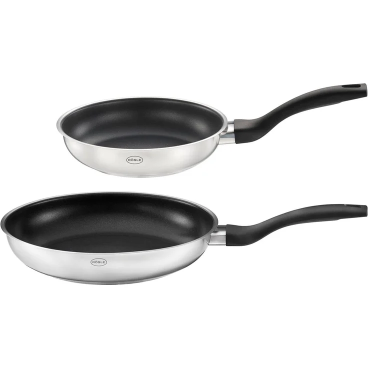 RÖSLE Pfannen-Set Basic Line Ø 20 cm, 24 cm mit Antihaftversiegelung ProPlex, Edelstahl 18/10, silberfarben/schwarz – Bild 3