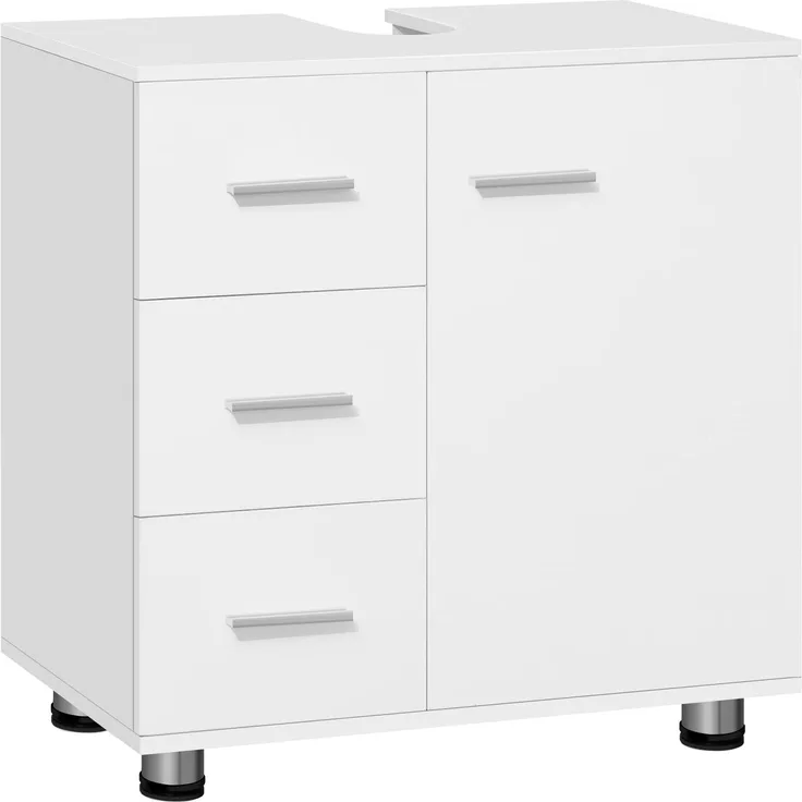 EUGAD Waschbeckenunterschrank, Badezimmerschrank mit 3 Schubladen, 2 Fächer hinter Tür, verstellbare Ablage, Badezimmer Unterschrank, Waschtischunterschrank weiß, 60 x 60 x 30 cm