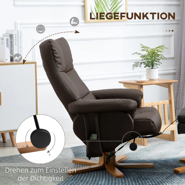 HOMCOM Massagestuhl, Kunstleder, Schaumstoff, Braun, 80L x 86B x 99H cm – Bild 5