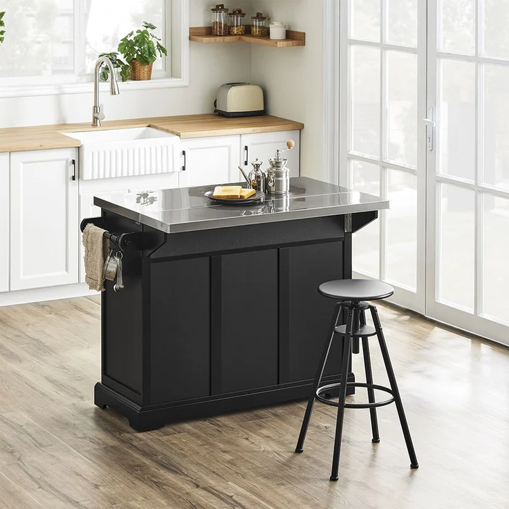 SoBuy FKW71-II-SCH Kücheninsel, MDF, Hochglanz, Schwarz, 130 x 91 x 71 cm – Bild 7