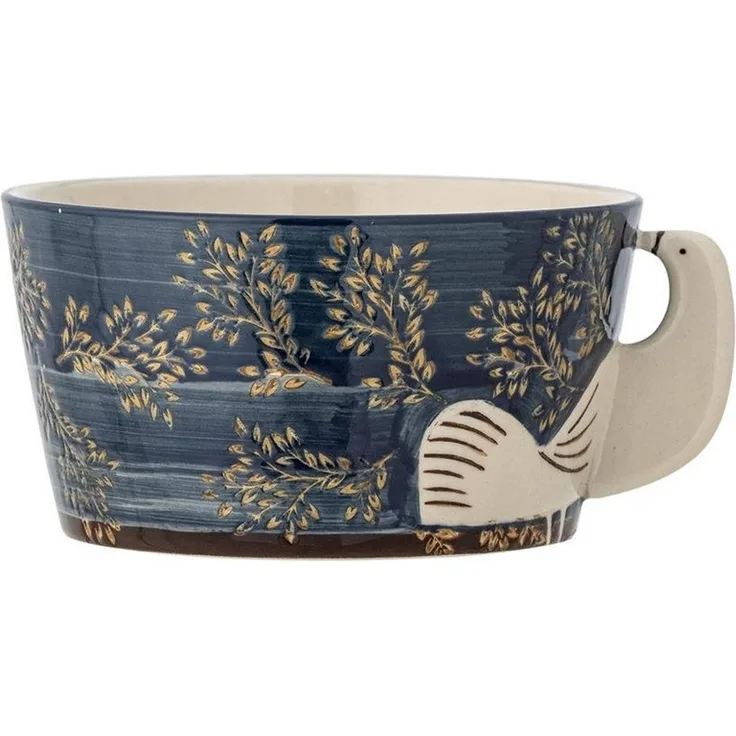 Bloomingville Schüssel Hezha, Steingut, in Blau, 460ml, mit Vogelmotiv