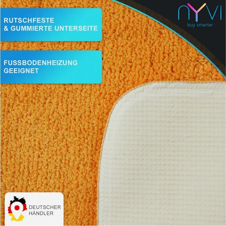 NYVI Badematte Badematten Set 2 teilig NYVISpa Lasalle Orange Badezimmerteppich Set, Höhe 20 mm, Polyester, Badematte 50x80 cm + WC Vorleger ohne Ausschnitt, Rutschfest & Waschbar – Bild 3