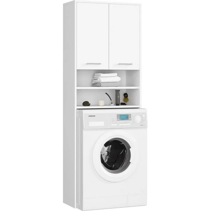 Home Collective Waschmaschinenumbauschrank Waschmaschinen-Badezimmerschrank, 64x180 cm, 4 Schubladen (Aus hochwertigem, abriebfestem Material gefertigte Aufbewahrung) Verstellbare Aufhänger & Montagehalter - Weiß – Bild 5