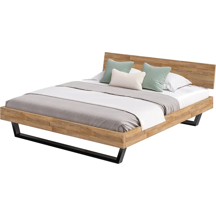 skølm 'Alver' Bett 180x200 cm, Bettgestell, natur geölt, Massivholzbett aus Eiche mit Metallkufen, Doppelbett mit durchgehendem Bettkopf – Bild 9