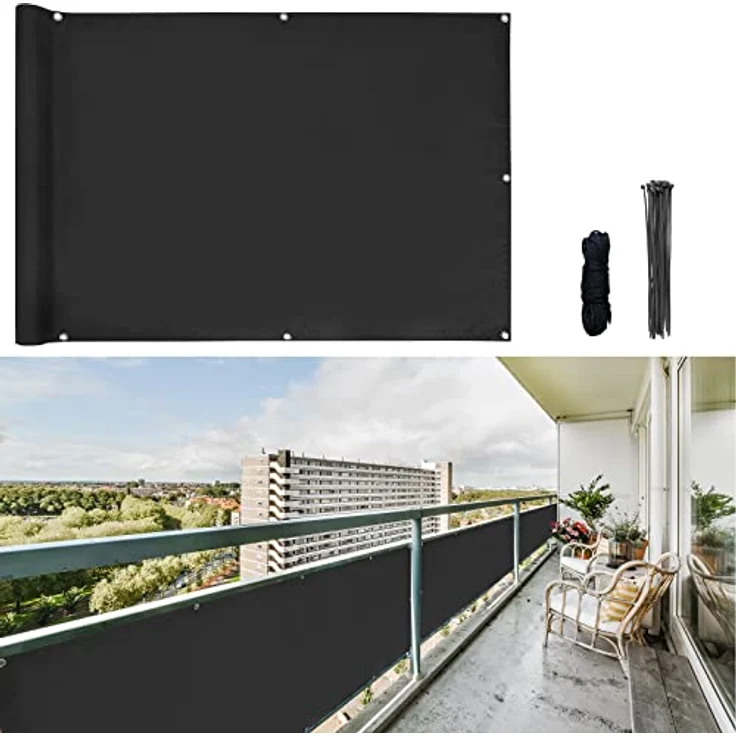 CCLIFE Balkon Sichtschutz Wind- und UV-Schutz Wetterfest 160 g/m2 mit Ösen Balkon sichtschutz Blickdicht 75x300 cm (3 Größen & 2 Farben) für Balkongeländer Terrasse Garten – Bild 2