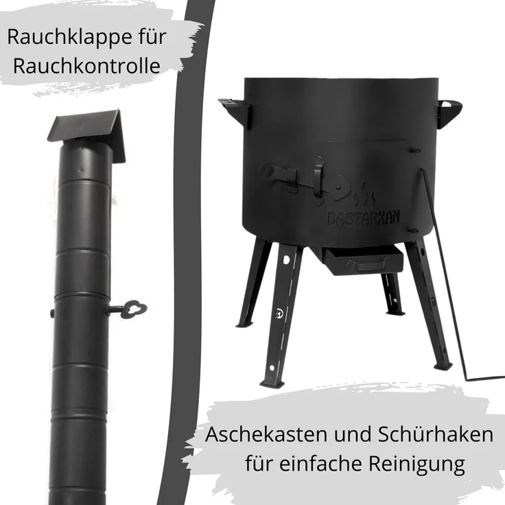 Ø44 Uchag 2mm Stahl Utschak mit Schornstein Adapter-Ringe Utschag Abzugsrohr Campingofen Feuerstelle Feldküche Außenküche Eintopfofen Gulaschkanone – Bild 4