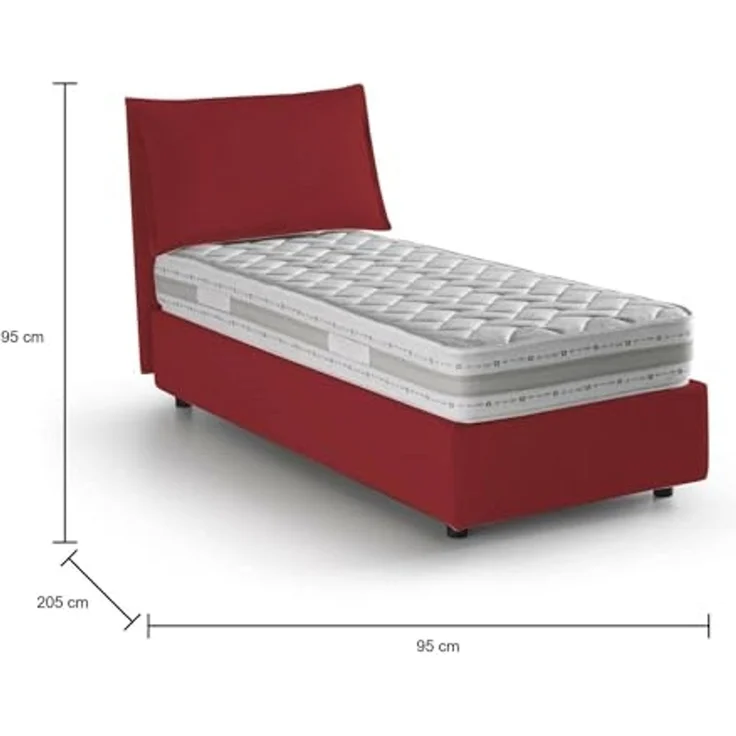 Talamo Italia - Roberta Einzelbett, Bettkasten mit Stoffbezug, 100 % Made in Italy, seitliche Öffnung, inklusive Matratze 80x190 cm, Rot – Bild 2
