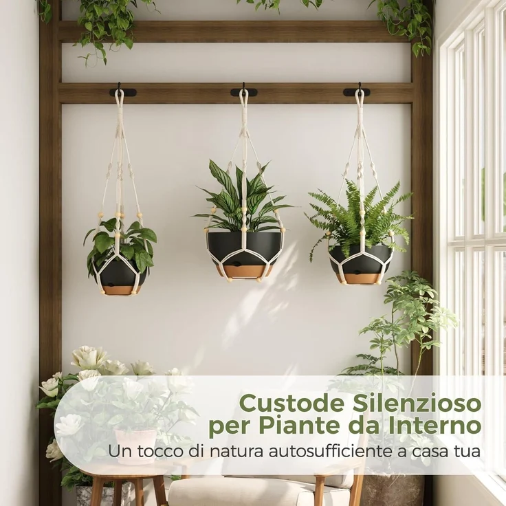 Blumenampeln Makramee 3er Set Selbstbewässerung Kette Schwarz – Bild 8