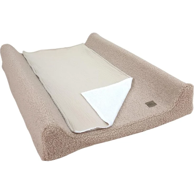 Wiklinopol Wickelauflage 50x70 cm Baby – 3in1 Set mit abnehmbarem Teddy-Plüsch-Bezug (beige) Wickelunterlage abwaschbar mit Umrandung + wasserdichte Frottee-Wickeltischauflage für unterwegs