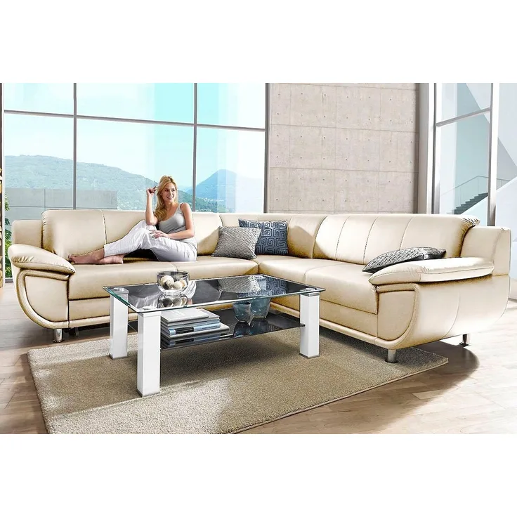 TRENDMANUFAKTUR Ecksofa Rondo wahlweise mit Schlaffunktion, 267x247 cm (BxT), breite Armlehnen, L-Form, wahlweise mit Federkern bestellbar, Füße chromfarben